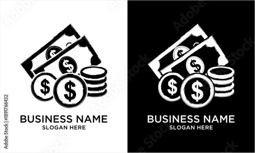 Money and coins stack with dollar sign business logo design.