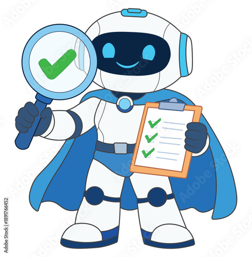 Friendly AI Robot Verifying Checklist and Approval Process Technology