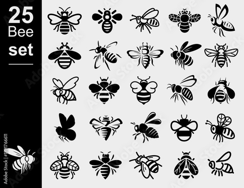 Bee set. Collection icon bee. Vector