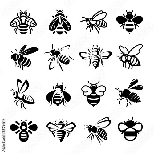 Bee set. Collection icon bee. Vector