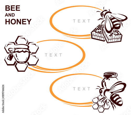Honey and bee labels and elements set. Collection icon honey and bee. Vector