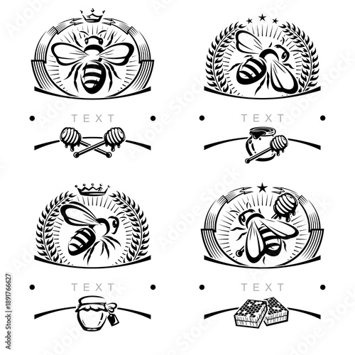 Honey and bee labels and elements set. Collection icon honey and bee. Vector