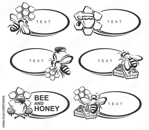 Honey and bee labels and elements set. Collection icon honey and bee. Vector