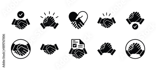 Handshake icons representing agreement, partnership, and teamwork for business collaboration and successful deal making with trust and handshake