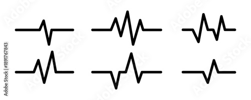 Heartbeat line icon set electrocardiogram ecg pulse wave representations in various styles and amplitudes