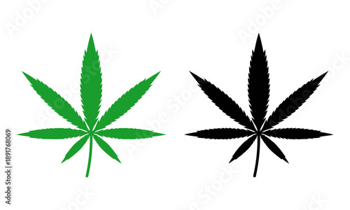 Marijuana leaf icons green and black representing cannabis plant symbol for medical and recreational use potential drug legalization and botanical illustration