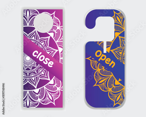 Hotel room open close hanger with artistic floral illustration design