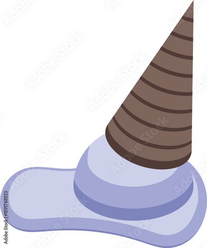 Blueberry ice cream melting from its cone and forming a puddle on the ground