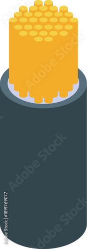Copper electrical wires inside a cable transmitting electricity, featuring an isometric view perfect for industrial concepts