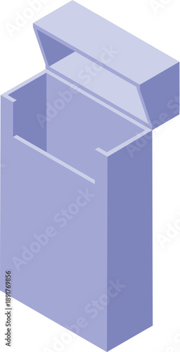 Open purple cigarette pack, isometric view, isolated on white background