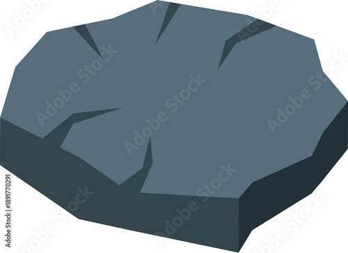 Flat isometric gray rock platform lying on white background