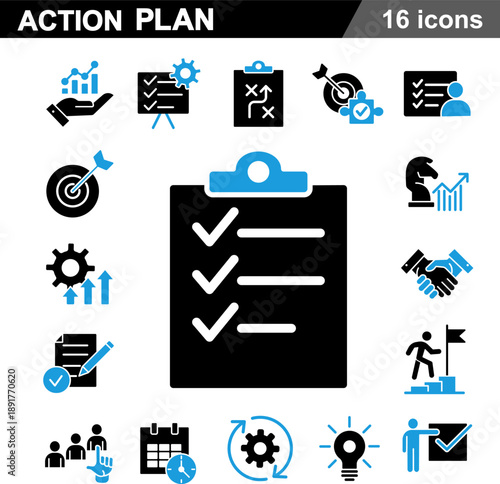 Foto Strategic Execution Toolkit 16 Action Plan Icons for Goal Setting, Performance T