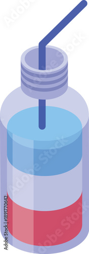 Isometric layered cocktail in bottle with straw representing freshness and flavor