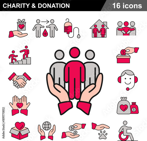 Charity and Social Impact Toolkit 16 Multi Tone Donation Icons for Non Profit Marketing, CSR Reports and Community Outreach Presentations