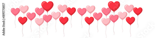 Set of Vector Illustrations of Cute Heart Shaped Balloons Representing Love, Romance, Joy and Valentine’s Day Festive Decoration Concept, ideal for Valentine’s posters, banners, greeting cards