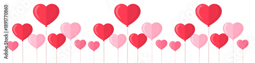 Set of Vector Illustrations of Red and Pink Heart Shaped Balloons, Depicting Romance, Love Celebration and Valentine’s Day Party Decoration Theme, ideal for Valentine’s posters, banners, greeting card