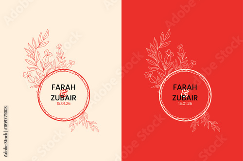 Elegant wedding invitation with floral design and couple's names