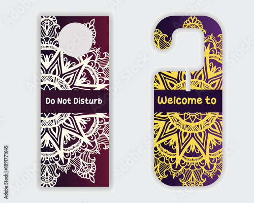 Minimal open close door tag with colorful mandala illustration