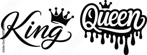 Elegant King and Queen Calligraphy with Crowns for Couples Wedding and Anniversary Decoration