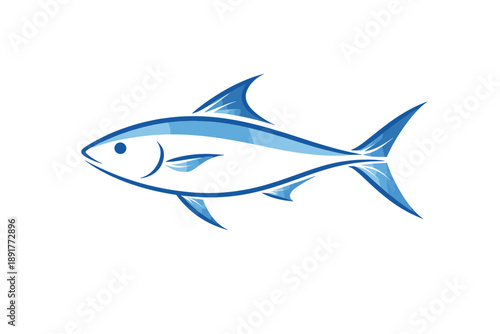 Flat Vector Illustration of Blue Fish with Gradient Shading for Marine Life, Seafood Branding and Ocean Design