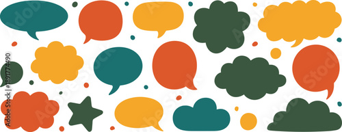 Collection of abstract speech bubbles and shapes in muted colors thought bubble conversation communication
