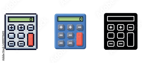 Set of three iconic calculators with different styles and designs