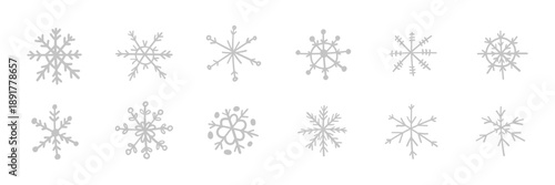 Winter snow crystal icons in elegant line art style. Hand-drawn snowflake vectors perfect for holiday designs, frozen ornaments, and festive decorations with ice cold charm.