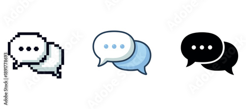 Three chat bubble icons: pixel art, flat design, and solid black styles