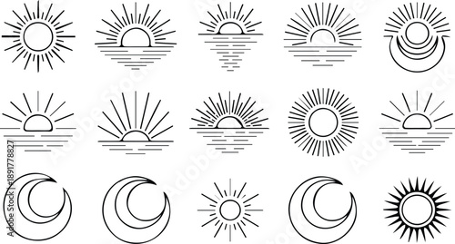 line art sun and moon icons
