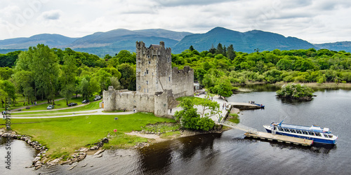 Quadro su tela Aerial view of Ross Castle, 15th-century tower house and keep on the edge of Lough Leane, in Killarney National Park, Ireland