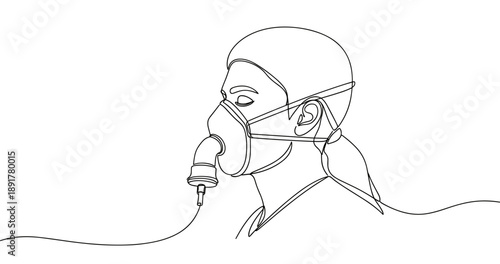 Line art of female wearing respirator mask. No editable stroke