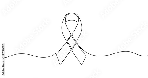 Continuous line drawing of a ribbon symbolizing awareness and unity. No editable stroke