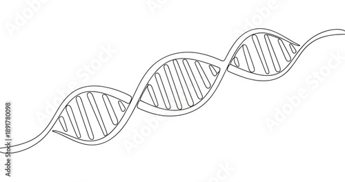 Black and white dna helix illustration on white background. No editable stroke