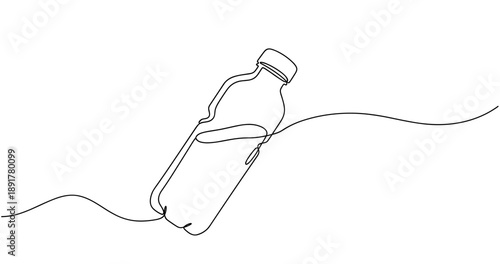 Minimalistic line art of floating plastic bottle environmental concept. No editable stroke