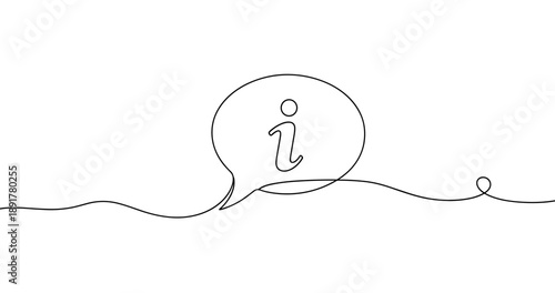 Continuous line drawing of information icon in speech bubble. No editable stroke