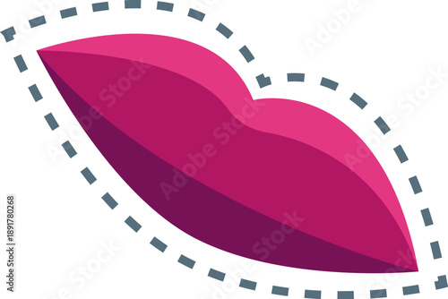 Gradient pink lips with dashed line contour symbolizing beauty and sensuality, perfect for fashion and cosmetics projects