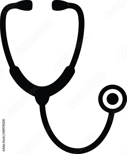 Black stethoscope icon silhouette isolated on white background, medical equipment symbol for healthcare, doctor, hospital, medicine, clinic, and health insurance.