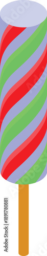 Free Download Isometric colorful striped candy on stick representing sweet treat, confectionery, and childhood memories - GFXLoad
