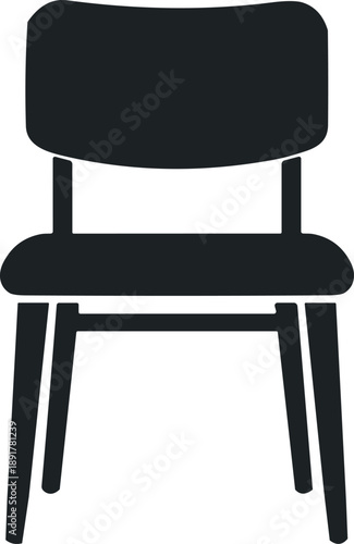 Black silhouette of a modern dining chair with a simple backrest and four legs isolated on white background for interior
