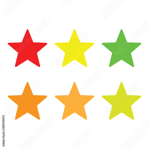 Colorful Star Rating Icons - Red, Yellow, Green, Orange, Light Green