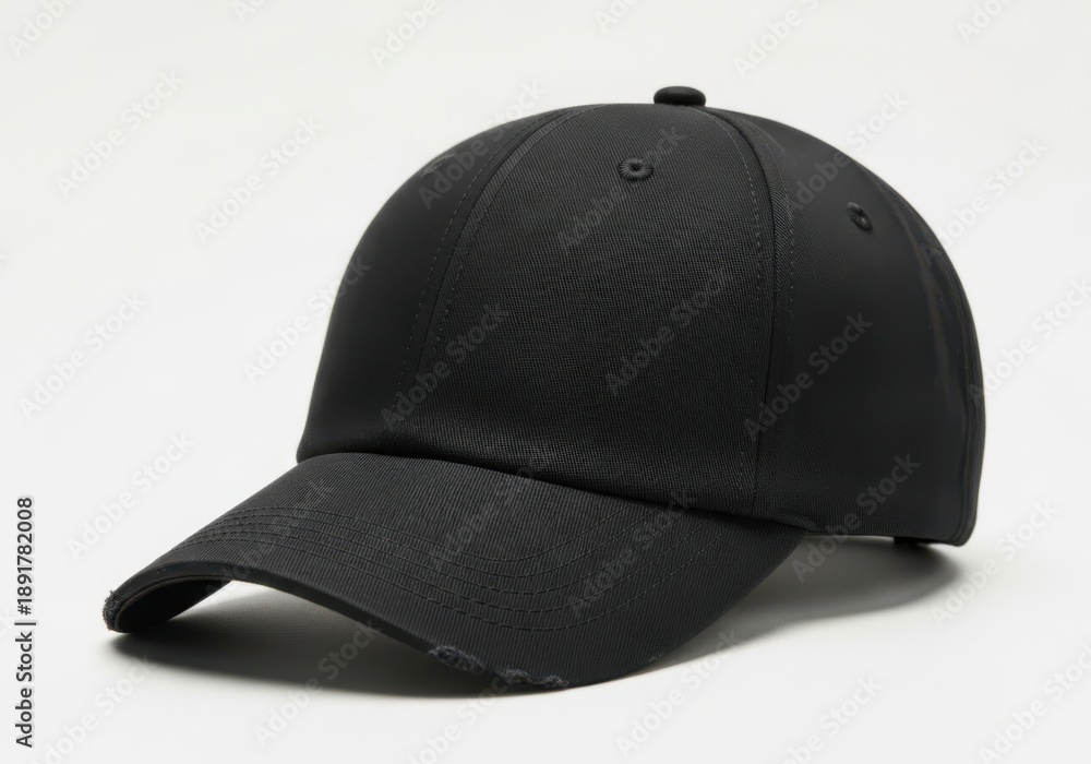 Fototapeta premium Black baseball cap with curved brim isolated on white background