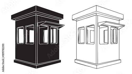 Stylized security booth illustrations presented on transparent background cut out isolated illustration on transparent background layout