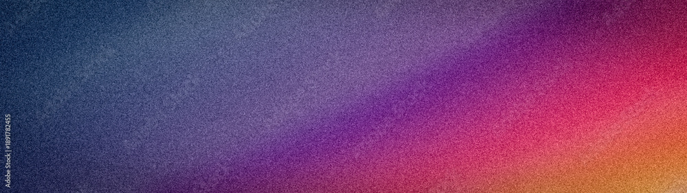 Fototapeta premium Abstract wide grainy background with a dark blue, purple, magenta, and orange gradient. A blurred noisy texture perfect for cinematic banners and wallpapers
