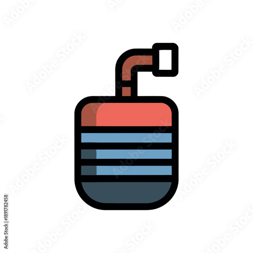 Motorcycle Muffler or Exhaust Pipe Flat Icon. A vibrant, flat design icon depicting a stylized motorcycle muffler or exhaust pipe.