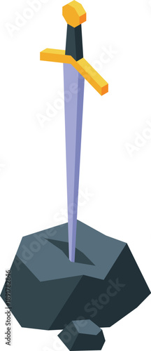 Legendary sword in the stone waiting to be pulled by the rightful king