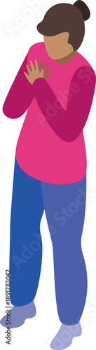 Woman holding her chest, suffering from sudden heart attack, myocardial infarction isometric icon