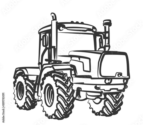The  sketch of a slylized tractor.