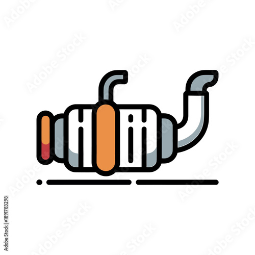 Motorcycle Muffler or Exhaust Pipe Flat Icon. A vibrant, flat design icon depicting a stylized motorcycle muffler or exhaust pipe.