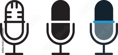 Vintage microphone vector icon set for radio broadcast and music recording design