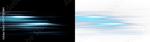 Konstfotografi Bright blue light streaks move across a black and white background in a dynamic
